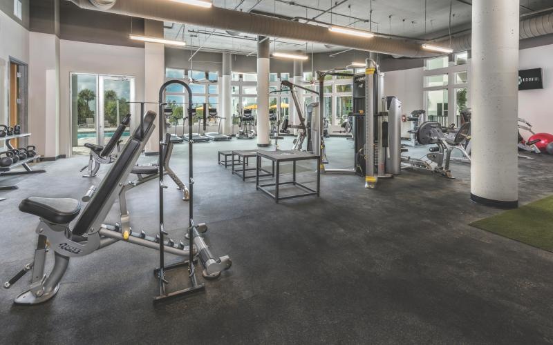 a gym with exercise equipment